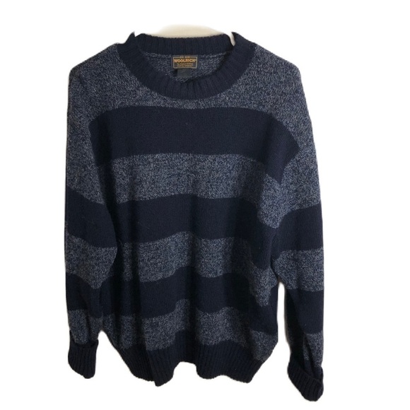 Woolrich 100% Wool Blue Striped Sweater Medium Men’s Crewneck - Picture 1 of 8